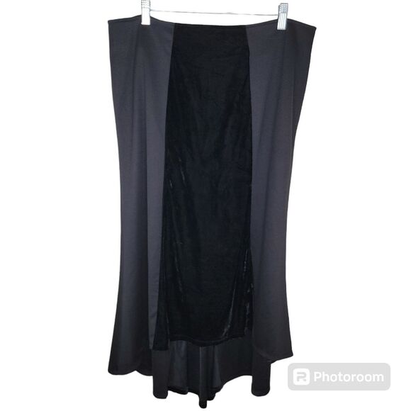 One World Mixed Media Black Velvet & Knit Midi Skirt Size Large - Picture 1 of 6